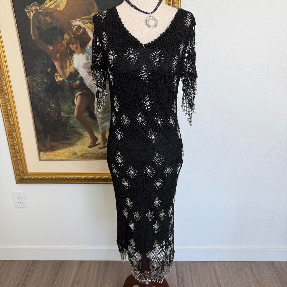 Rare Vintage Whimsi Starburst Crochet Beaded Dress  NWT